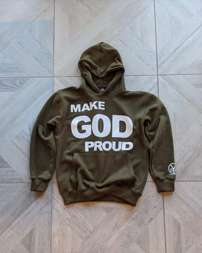 "Make God Proud" Olive Green Hoodie